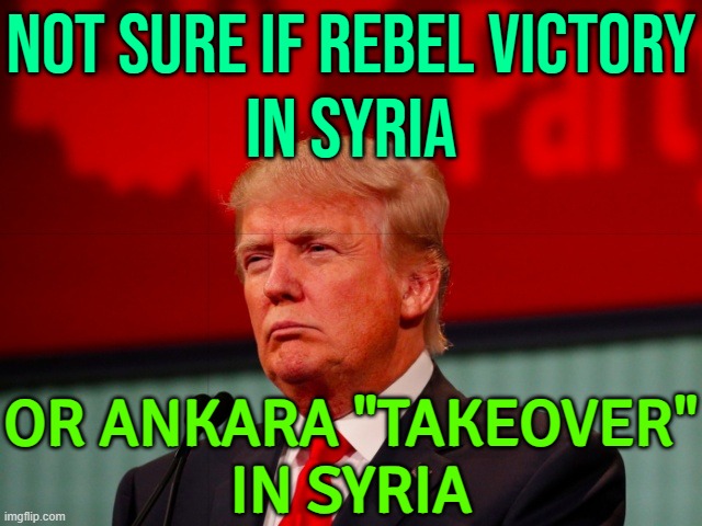 Trump Says Turkiye Carried Out “Unfriendly Takeover” In Syria | NOT SURE IF REBEL VICTORY
IN SYRIA; OR ANKARA "TAKEOVER"
IN SYRIA | image tagged in not sure,assad,turkey,syria,islamic terrorism,donald trump | made w/ Imgflip meme maker