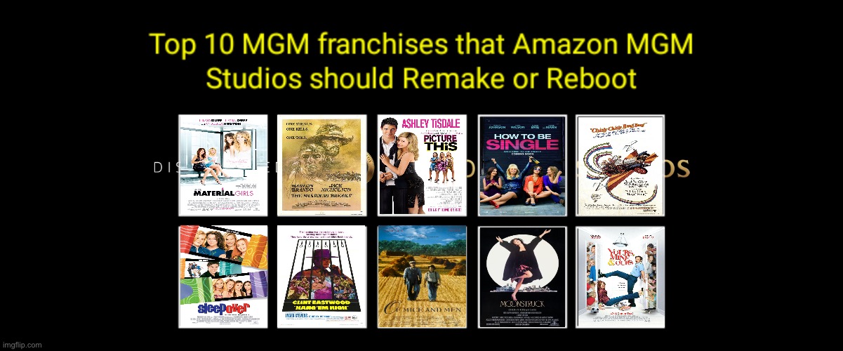 My Top 10 MGM Movies That Deserve a Reboot | image tagged in mgm,movie,nickelodeon,reboot,warner bros,jack nicholson | made w/ Imgflip meme maker