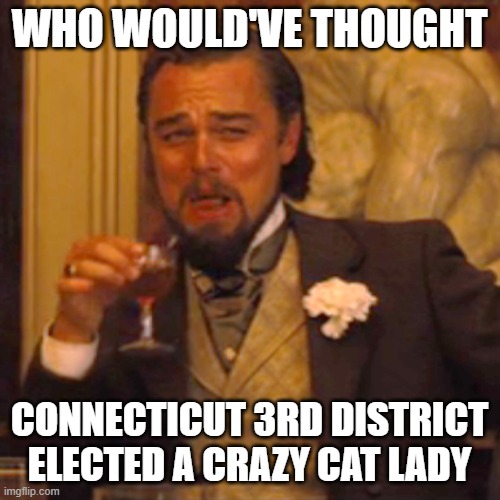 Laughing Leo Meme | WHO WOULD'VE THOUGHT CONNECTICUT 3RD DISTRICT ELECTED A CRAZY CAT LADY | image tagged in memes,laughing leo | made w/ Imgflip meme maker