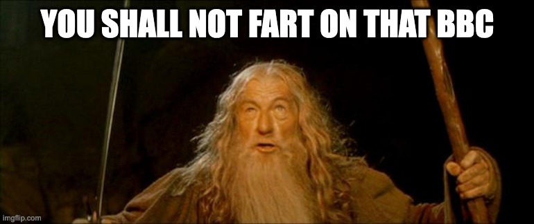 gandalf you shall not pass | YOU SHALL NOT FART ON THAT BBC | image tagged in gandalf you shall not pass | made w/ Imgflip meme maker