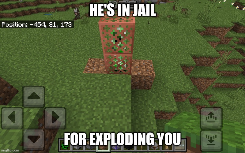 Creeper is also in jail | HE'S IN JAIL; FOR EXPLODING YOU | image tagged in jail,minecraft creeper | made w/ Imgflip meme maker