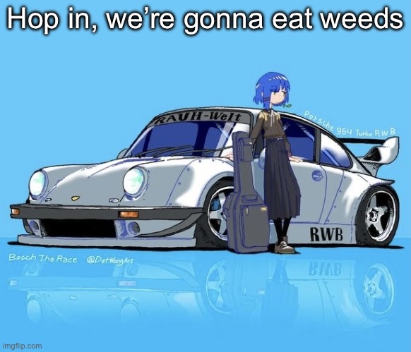 We’re eating weeds now | Hop in, we’re gonna eat weeds | image tagged in ryo car | made w/ Imgflip meme maker