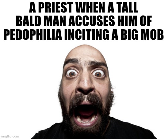 A PRIEST WHEN A TALL BALD MAN ACCUSES HIM OF PEDOPHILIA INCITING A BIG MOB | made w/ Imgflip meme maker