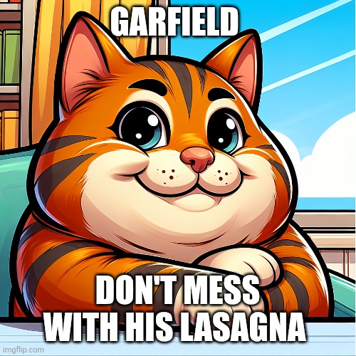 Garfield | GARFIELD; DON'T MESS WITH HIS LASAGNA | image tagged in funny memes | made w/ Imgflip meme maker