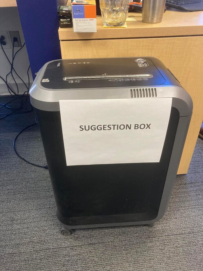 Suggestion box paper shredder Office humor funny Blank Meme Template