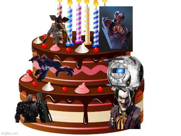 My hear me out cake | image tagged in the joker,resident evil,stranger things,portal 2,venom,hold up | made w/ Imgflip meme maker