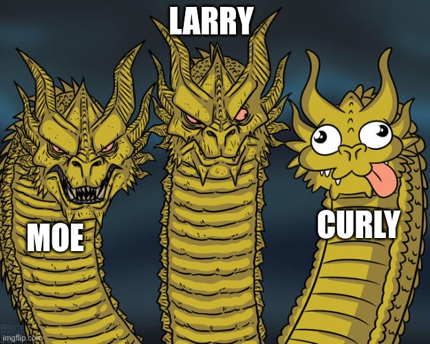 Larry, Moe and Curly | LARRY; CURLY; MOE | image tagged in three-headed dragon,funny memes | made w/ Imgflip meme maker