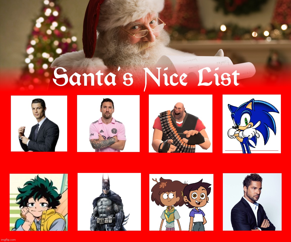 My own Santa's Nice List 2024 | image tagged in anne boonchuy,luz noceda,cristiano ronaldo,batman,david bisbal,nice list | made w/ Imgflip meme maker