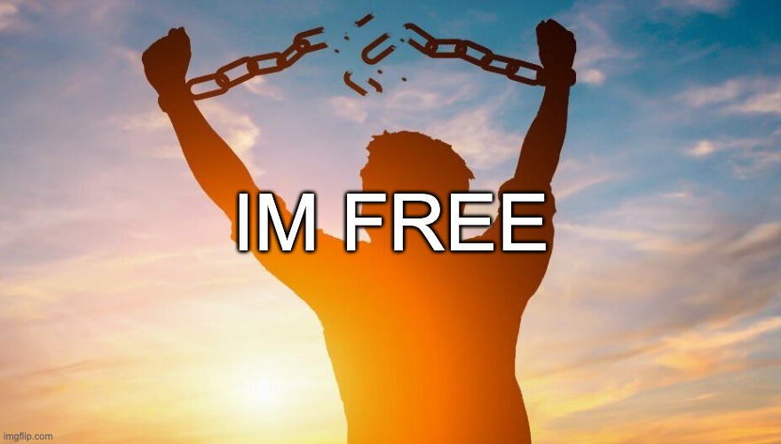 Breaking chains | IM FREE | image tagged in breaking chains | made w/ Imgflip meme maker