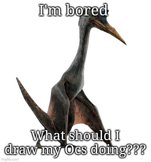 Quetzalcoatlus | I'm bored; What should I draw my Ocs doing??? | image tagged in quetzalcoatlus | made w/ Imgflip meme maker