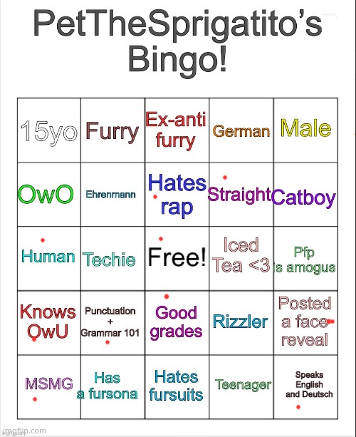 im bored,i may do your bingos later | image tagged in petthesprigatito s bingo | made w/ Imgflip meme maker