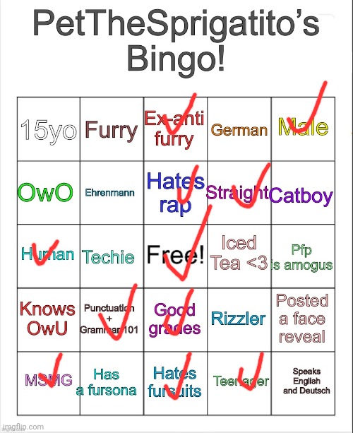 I'm not a furry tho, I just learned to respect someone's choices lmao | image tagged in petthesprigatito s bingo | made w/ Imgflip meme maker