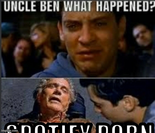 Uncle ben what happened | SPOTIFY PORN | image tagged in uncle ben what happened | made w/ Imgflip meme maker