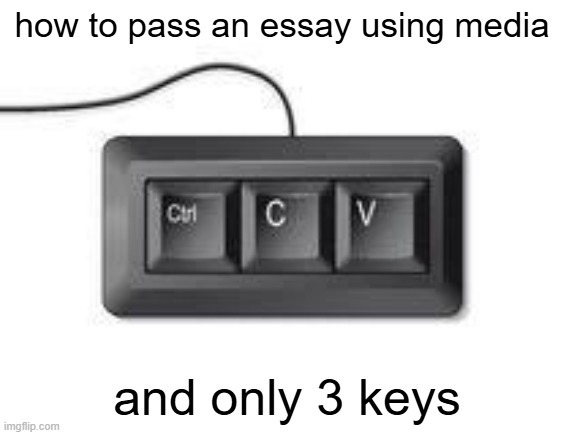 e | how to pass an essay using media; and only 3 keys | image tagged in copy paste meme | made w/ Imgflip meme maker