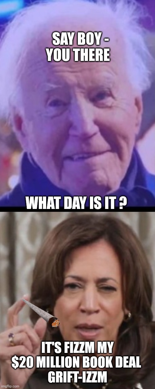 Grifters, every last one | SAY BOY -
YOU THERE; WHAT DAY IS IT ? IT'S FIZZM MY $20 MILLION BOOK DEAL 
GRIFT-IZZM | image tagged in leftists,liberals,democrats | made w/ Imgflip meme maker