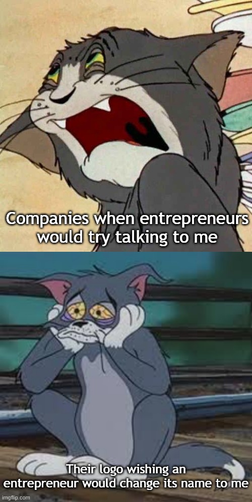 I helped the logo change its name to me | Companies when entrepreneurs would try talking to me; Their logo wishing an entrepreneur would change its name to me | image tagged in memes,funny | made w/ Imgflip meme maker