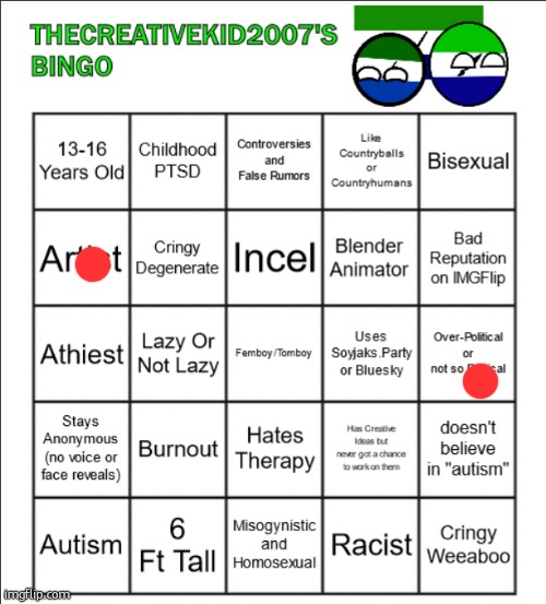 *has autism* *also dosnt believe in autism* bluddy is on both sides and STILL losng | image tagged in thecreativekid2007's official bingo | made w/ Imgflip meme maker