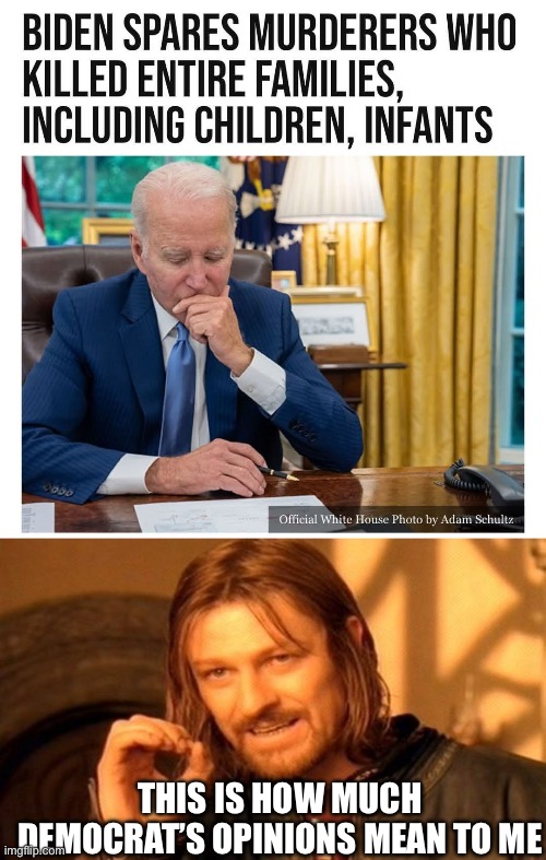 THIS IS HOW MUCH DEMOCRAT’S OPINIONS MEAN TO ME | image tagged in memes,one does not simply,government corruption,creepy joe biden | made w/ Imgflip meme maker