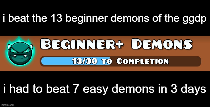 i beat the 13 beginner demons of the ggdp; i had to beat 7 easy demons in 3 days | made w/ Imgflip meme maker