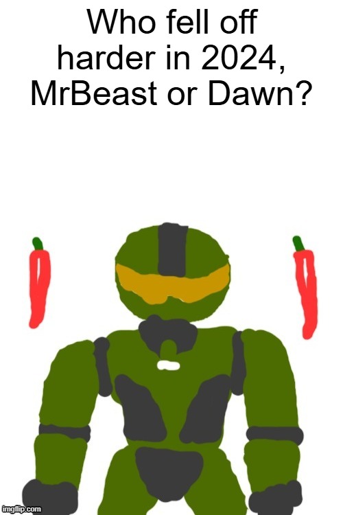 We can't save Dawn she needs to self-improve | Who fell off harder in 2024, MrBeast or Dawn? | image tagged in spicymasterchief's announcement template,memes,dawn,mrbeast,msmg | made w/ Imgflip meme maker