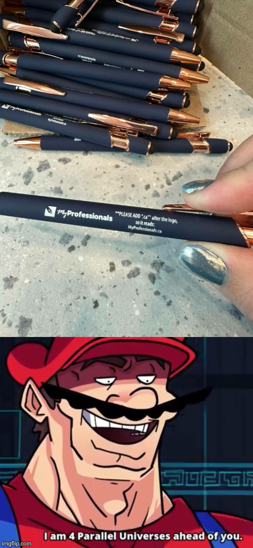 .ca already added after the logo | image tagged in i am 4 parallel universes ahead of you,pens,pen,you had one job,memes,logo | made w/ Imgflip meme maker