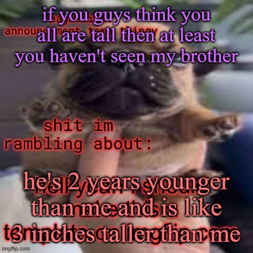 for reference i'm 5'6 unfortunately | if you guys think you all are tall then at least you haven't seen my brother; he's 2 years younger than me and is like 3 inches taller than me | image tagged in so i did,cinnabox announcement | made w/ Imgflip meme maker