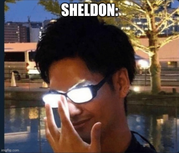 Anime glasses | SHELDON: | image tagged in anime glasses | made w/ Imgflip meme maker