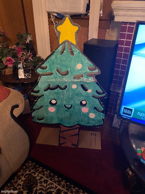 My cousin and I made this for our grandma | image tagged in xmas,christmas tree,project,cute | made w/ Imgflip meme maker