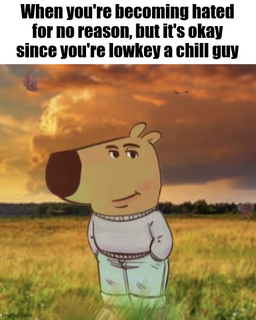 Chill with the Hatred | When you're becoming hated for no reason, but it's okay since you're lowkey a chill guy | image tagged in chill guy | made w/ Imgflip meme maker