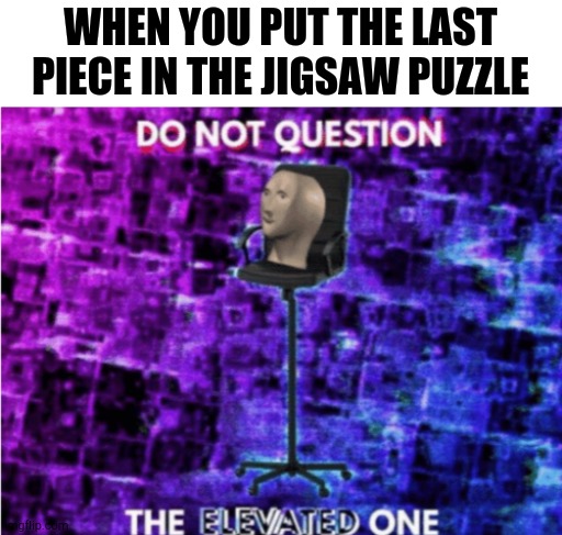 Made with AI, Not Mematic | WHEN YOU PUT THE LAST PIECE IN THE JIGSAW PUZZLE | image tagged in do not question the elevated one | made w/ Imgflip meme maker