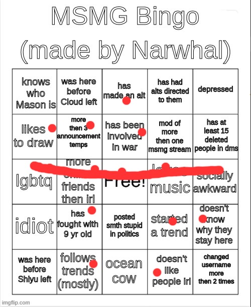 msmg bingo | image tagged in msmg bingo | made w/ Imgflip meme maker