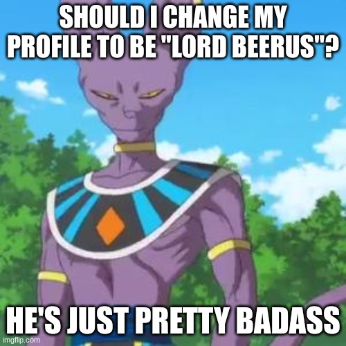 Lord Beerus | SHOULD I CHANGE MY PROFILE TO BE "LORD BEERUS"? HE'S JUST PRETTY BADASS | image tagged in lord beerus | made w/ Imgflip meme maker