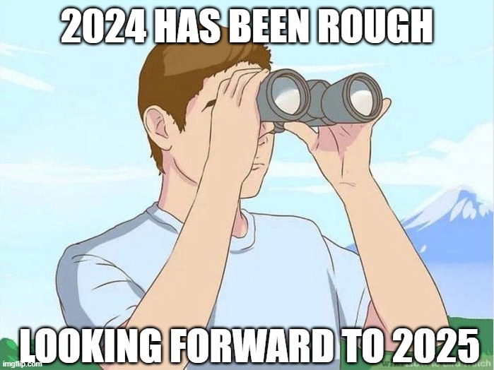 New Years is coming, not soon enough for me | 2024 HAS BEEN ROUGH; LOOKING FORWARD TO 2025 | image tagged in looking | made w/ Imgflip meme maker