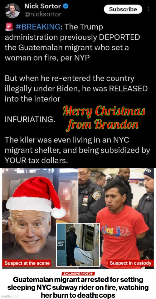 Biden's Christmas Present | Merry Christmas from Brandon | image tagged in joe biden,illegal aliens,christmas,presents | made w/ Imgflip meme maker