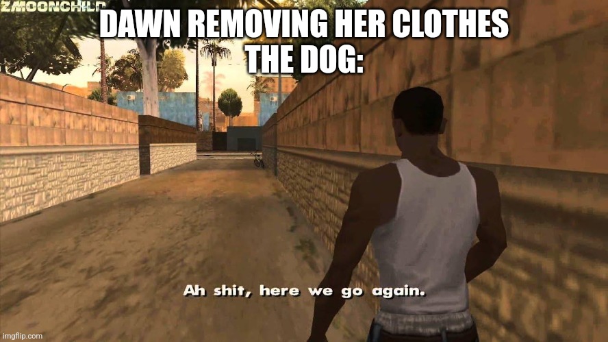 Here we go again | DAWN REMOVING HER CLOTHES
THE DOG: | image tagged in here we go again | made w/ Imgflip meme maker