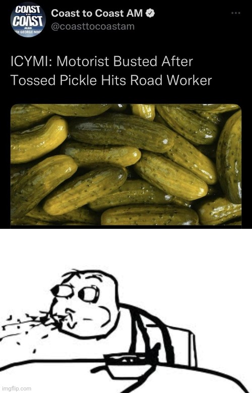 Pickle | image tagged in memes,cereal guy spitting,pickles,pickle,motorist,toss | made w/ Imgflip meme maker