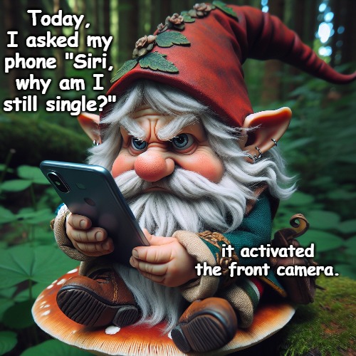 Today, I asked my phone "Siri, why am I still single?"; it activated the front camera. | image tagged in cell phone | made w/ Imgflip meme maker