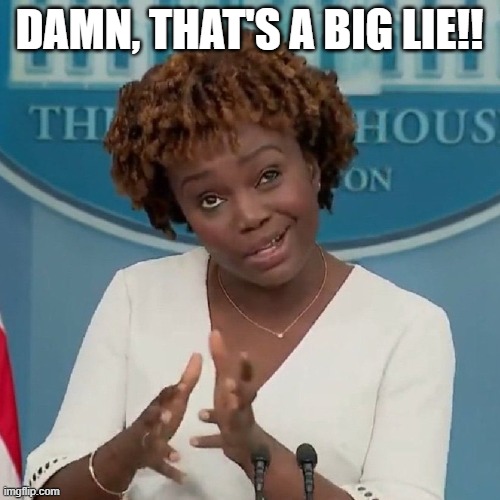 Karine Jean-Pierre Meme | DAMN, THAT'S A BIG LIE!! | image tagged in karine jean-pierre meme | made w/ Imgflip meme maker