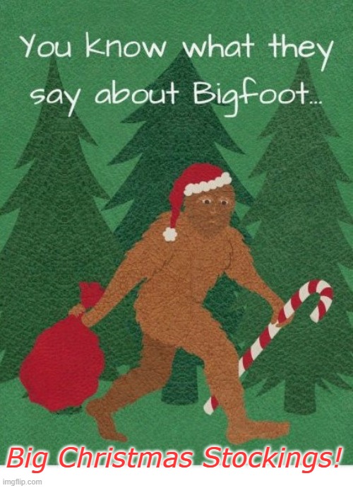 sasquatch | Big Christmas Stockings! | image tagged in santa | made w/ Imgflip meme maker