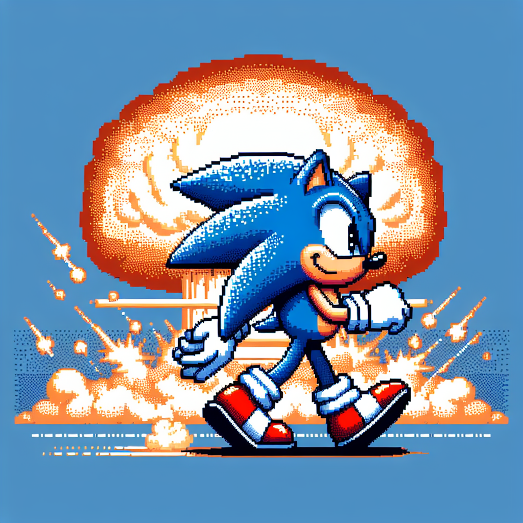 Sonic walking away quitley with a smile from a explosion Blank Meme Template