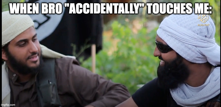 sure buddy... | WHEN BRO "ACCIDENTALLY" TOUCHES ME: | made w/ Imgflip meme maker