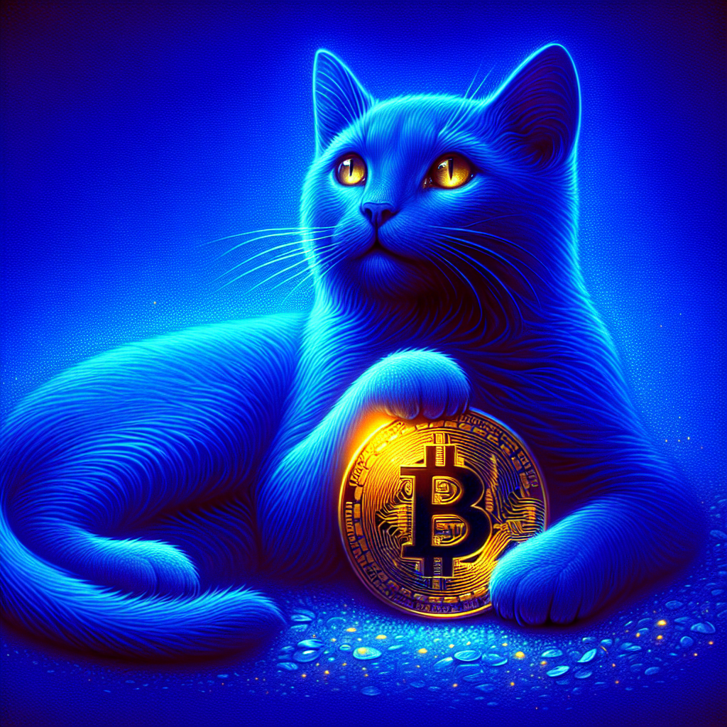 blue color cat holding bitcoin Blank Meme Template