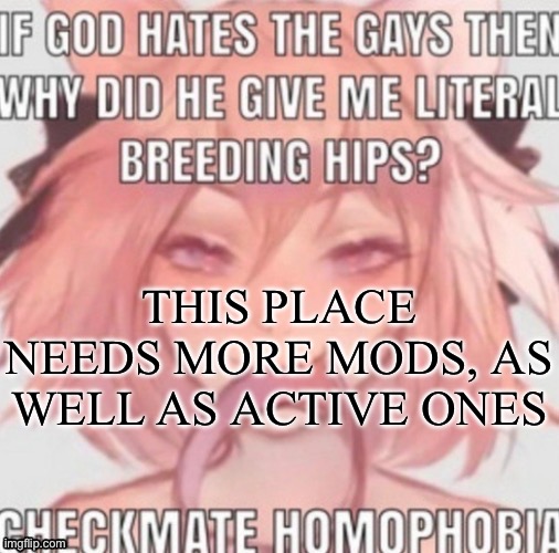 Checkmate homophobia | THIS PLACE NEEDS MORE MODS, AS WELL AS ACTIVE ONES | image tagged in checkmate homophobia | made w/ Imgflip meme maker