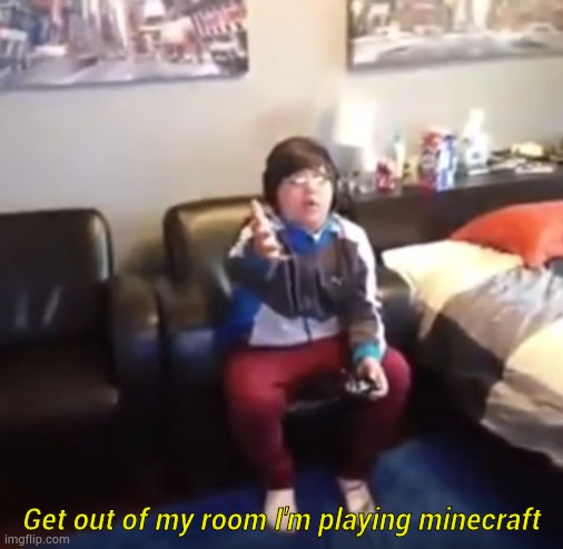 get out of my room i’m playing mincraft | Get out of my room I'm playing minecraft | image tagged in get out of my room i m playing mincraft | made w/ Imgflip meme maker