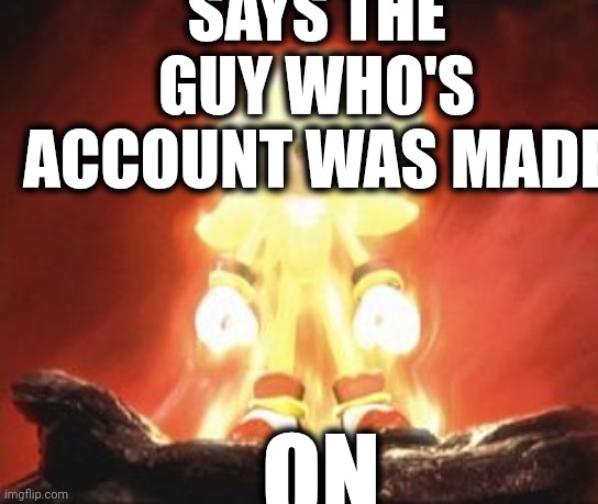 SAYS THE GUY WHO'S ACCOUNT WAS MADE ON | image tagged in super shadow | made w/ Imgflip meme maker