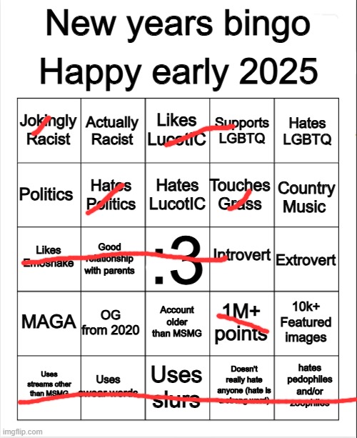 i make jokes abt my nose and stuff | image tagged in 2025 bingo | made w/ Imgflip meme maker