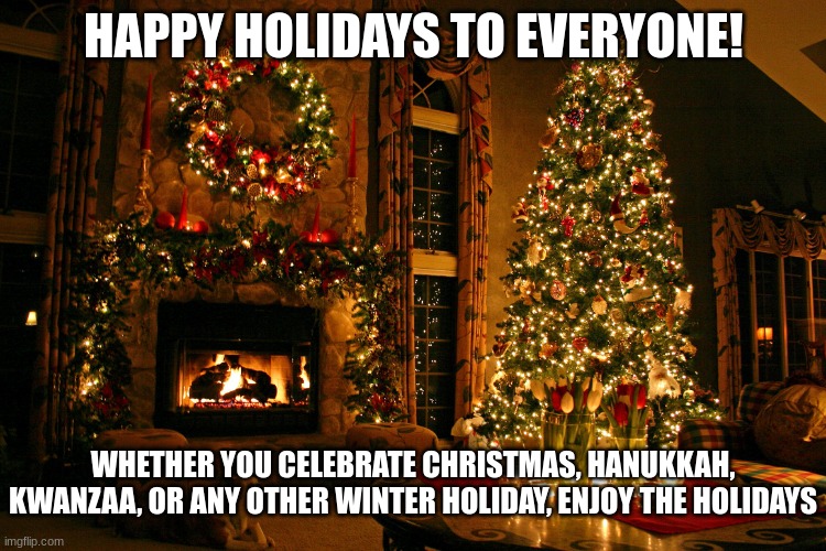 happy holidays y'all, and hope y'all have a great 2025 | HAPPY HOLIDAYS TO EVERYONE! WHETHER YOU CELEBRATE CHRISTMAS, HANUKKAH, KWANZAA, OR ANY OTHER WINTER HOLIDAY, ENJOY THE HOLIDAYS | image tagged in happy holidays | made w/ Imgflip meme maker