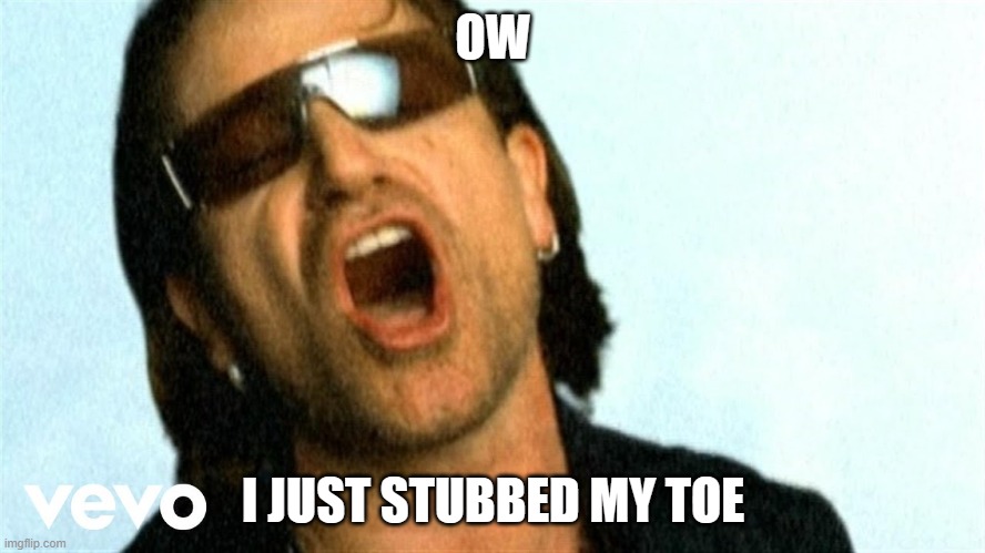 Ow, sorry bono | OW; I JUST STUBBED MY TOE | image tagged in bono | made w/ Imgflip meme maker