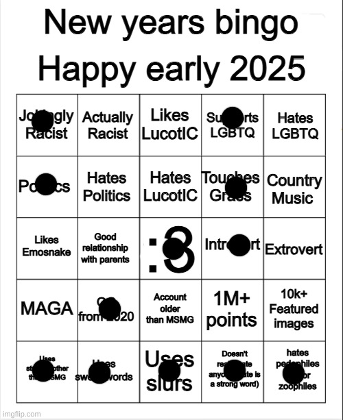 emosnake is a pretty annoying pick me queer so like (no offence, just explaining) | image tagged in 2025 bingo | made w/ Imgflip meme maker