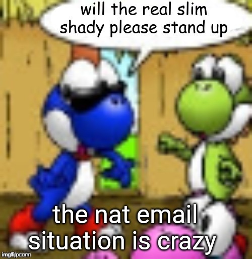 will the real slim shady please stand up | the nat email situation is crazy | image tagged in will the real slim shady please stand up | made w/ Imgflip meme maker